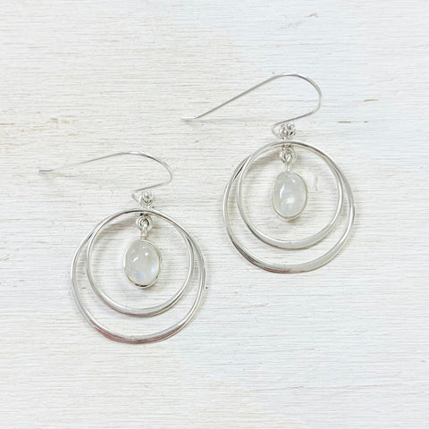 Sterling Silver Moonstone Double Circle Dangle Earrings