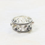 Sterling Silver Purple Stone Wide Band Ring