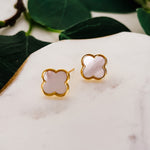 Fashion Gold Tone Mother of Pearl Quatrefoil Studs