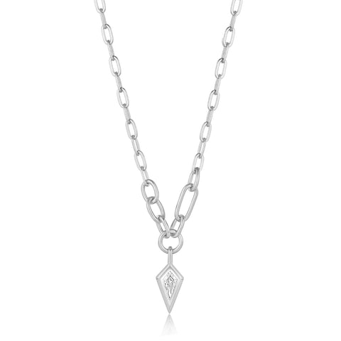 Silver Sparkle Drop Pendant Chunky Chain Necklace