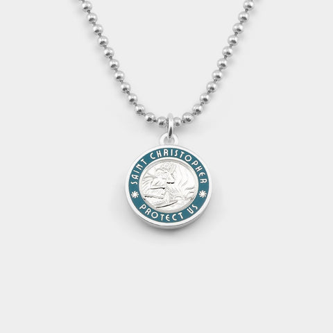 Medium St. Christopher Surf Necklace, Silver/Baby Blue