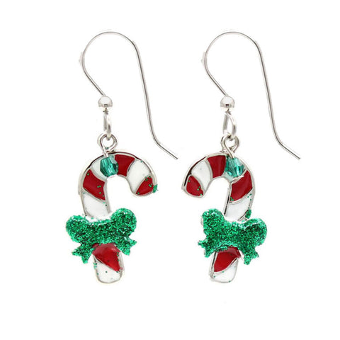 Silver Forest Christmas Candy Cane Earrings