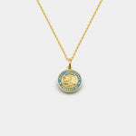 Small St. Christopher Surf Necklace, Gold/Baby Blue