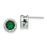 Sterling Silver May Green Glass and CZ Halo Earrings