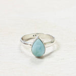 Sterling Silver Pear Shape Larimar Ring- Size 8