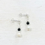 Sterling Silver Freshwater Pearl and Onyx Earrings