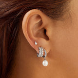 Silver Double Row Bezel Huggies