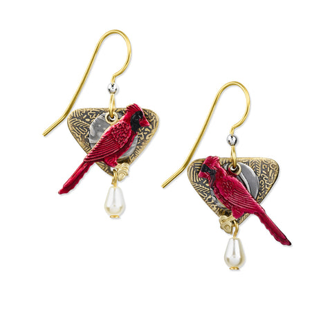 Silver Forest Mixed Metal Cardinal w/ Pearl Earrings
