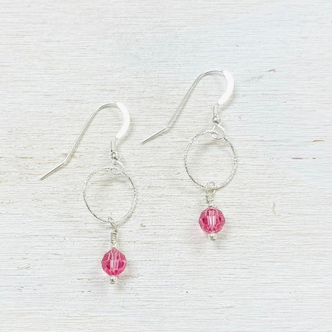 Sterling Silver Pink Stone Dangle Earrings