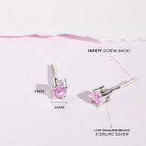 Sterling Silver Pink CZ Stud Earrings- 4mm