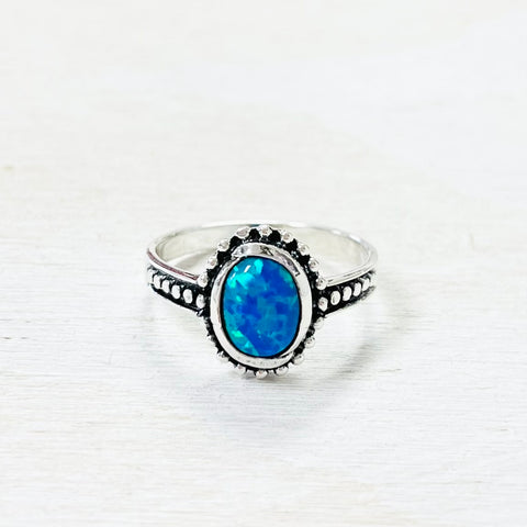 Sterling Silver Created Blue Opal Ring