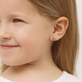 Sterling Silver Child In Season Flower Earrings with Pink CZ Center