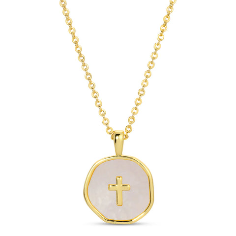 Plated Inlayed Cross Shell Necklace