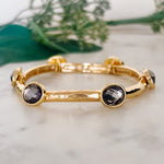 Fashion Gold Plated Stretch Bangle Bracelet with Grey Stones