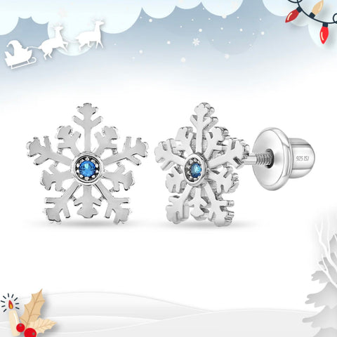 Sterling Silver Blue CZ Snowflake Earrings