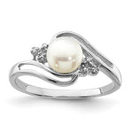 Sterling Silver Freshwater Pearl and Diamond Ring
