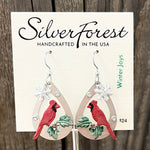 Silver Forest Cardinal in Teardrop Earrings