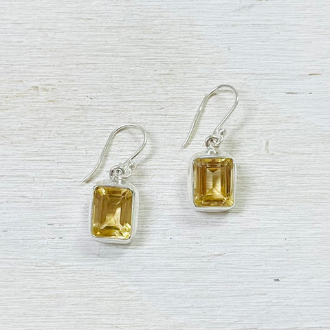 Sterling Silver Square Citrine Earrings