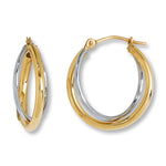 Sterling Silver Two Tone Criss Cross Hoop Earrings