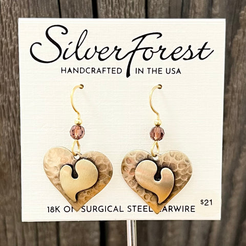 Silver Forest Heart on Heart Earrings