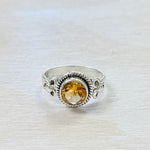 Sterling Silver Round Citrine Ring- Size 7
