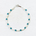 Sterling Silver Pearl and Blue Bead Bracelet