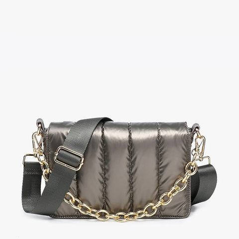 Lala Gunmetal Quilted Chain Crossbody