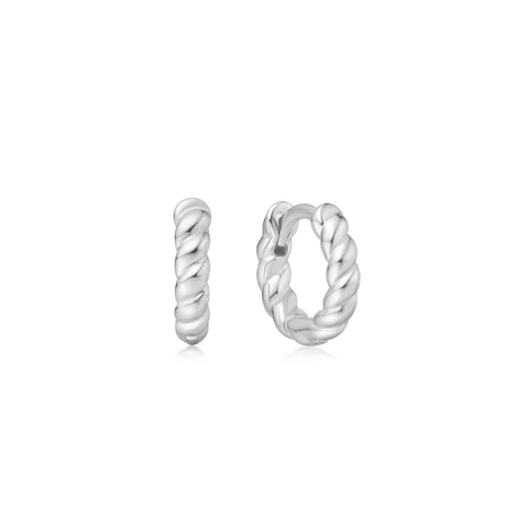 Silver Textured Small Huggie Hoops