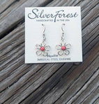 Silver Forest Pink Howlite Flower Earrings