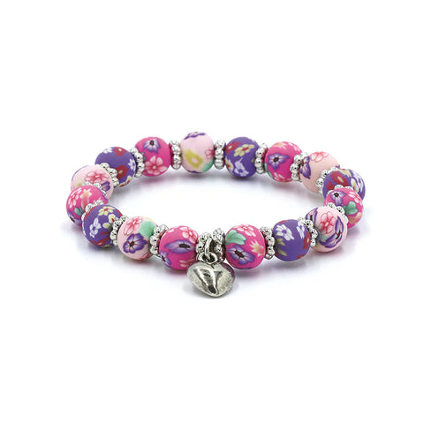 Kids Clay Bead Bracelet - Pink and Purple Floral