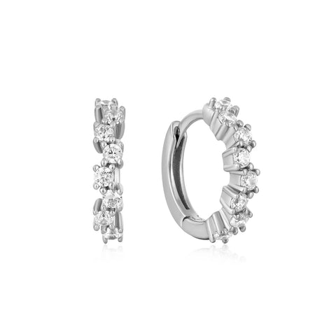 Silver Sparkle Cluster Huggie Hoops