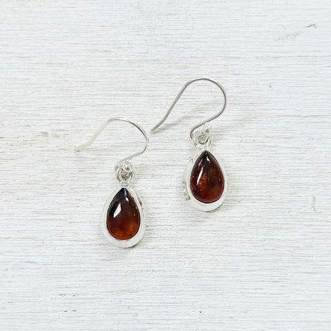 Sterling Silver Amber Teardrop Earrings