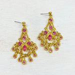 Fashion Gold Tone Pink Chandelier Earrings