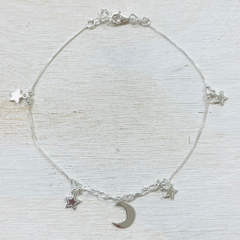 Sterling Silver Moon & Stars Anklet