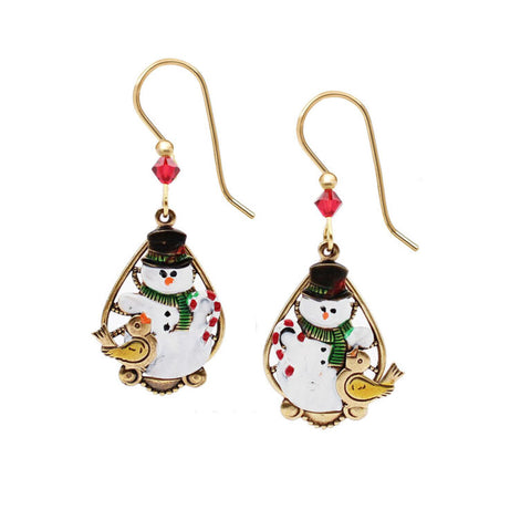 Silver Forest Christmas Snowman Earrings