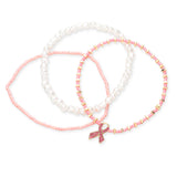 Fashion 3pc Pink Ribbon Bracelet Set