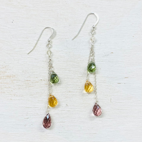 Sterling Silver Estate Multi Color Dangle Earrings