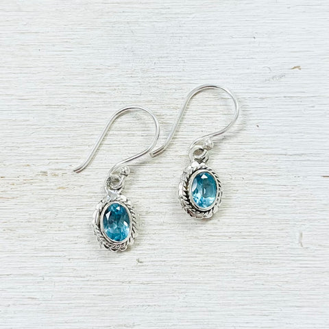 Sterling Silver Oval Blue Topaz Earrings