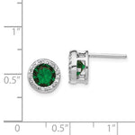 Sterling Silver May Green Glass and CZ Halo Earrings