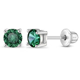 Sterling Silver Children’s Green CZ Stud Earrings-4mm