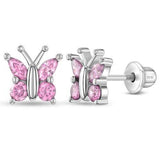 Sterling Silver Child In Season Pink Butterfly Earrings