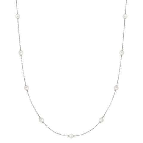 Silver Shell Pearl Station Necklace
