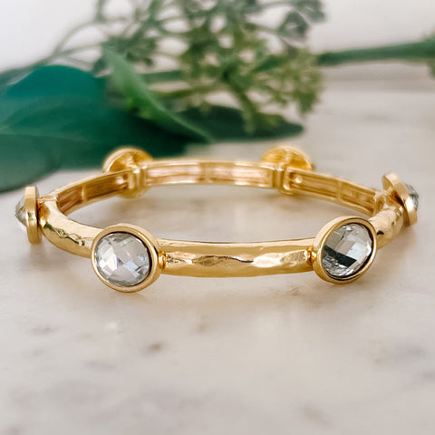 Fashion Gold Plated Stretch Bangle Bracelet with Clear Stones