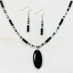 Fashion Black Beaded Necklace and Earring Set