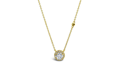 Sterling Silver Gold Plated Round Solitaire Halo Necklace