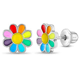 Sterling Silver Rainbow Flower Earrings