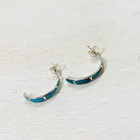 Sterling Silver Turquoise Half Hoop Earrings