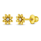 Sterling Silver Gold Plated Puff Flower Earrings