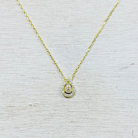 Sterling Silver CZ Teardrop Necklace