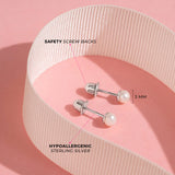 Sterling Silver Baby Pearl Stud Earrings- 3mm